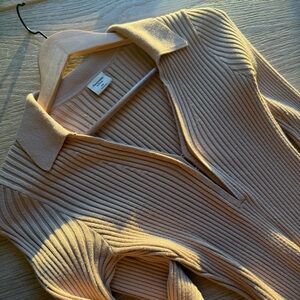 Abercrombie & Fitch Beige Ribbed V-Neck Dress